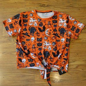 Blackmilk Trick Or Treat Retro Halloween Print Tie Front Tee